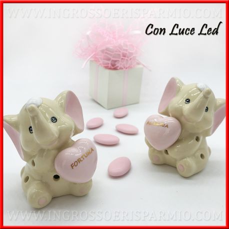 LUCE NOTTURNA ELEFANTE LED BATTESIMO BAMBINA PORCELLANA IDEE ORIGINALI