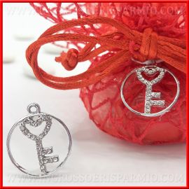 PICCOLI CIONDOLI CHARMS A FORMA DI CHIAVE CON BRILLANTINI E CUORE APPLICAZIONI FAI DA TE