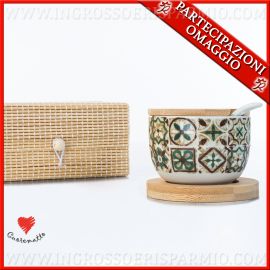 ZUCCHERIERA CERAMICA STILE MAIOLICA E LEGNO OFFERTA CUOREMATTO BOMBONIERE SOLIDALI