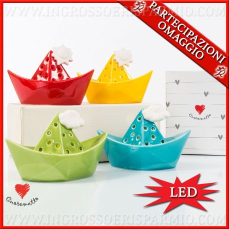 LAMPADE LED BARCHETTE CUOREMATTO SOLIDALI COMUNIONE BOMBONIERE ORIGINALI COLORATE