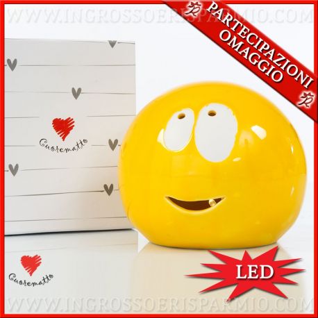 LAMPADA DA TAVOLO CERAMICA SMILE ORIGINALE CUOREMATTO BOMBONIERE COMUNIONE COMPLEANNO