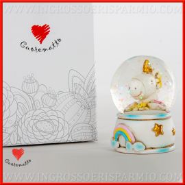 SFERA VETRO CON NEVE E UNICORNO CUOREMATTO VENDITA INGROSSO BOMBONIERE MASCHIO FEMMINA