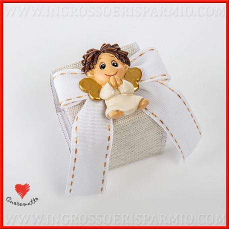 SCATOLINE PORTA CONFETTI CON ANGIOLETTO CONFETTATA SOLIDALE BATTESIMO COMUNIONE