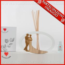 PROFUMATORI MATRIMONIO CON SPOSI ELEGANTI IN LEGNO SOLIDALI BOMBONIERE ANNIVERSARIO