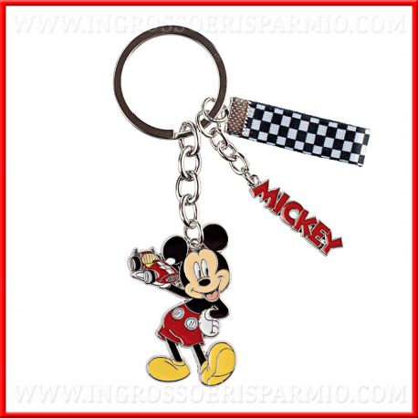 PORTACHIAVI COMPLEANNO MICKEY TOPOLINO CON AUTO IN METALLO BOMBONIERE DISNEY
