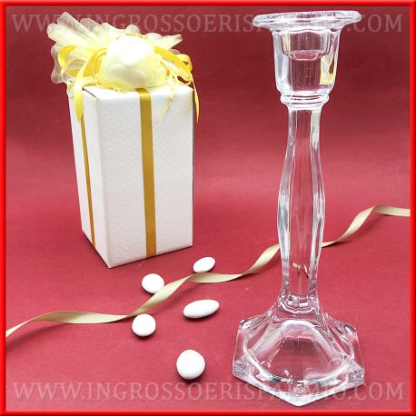 CANDELIERE VETRO TRASPARENTE ALTO ELEGANTE MATRIMONIO OFFERTA BOMBONIERE ONLINE