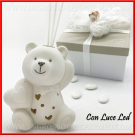 DIFFUSORI ORSETTO PER BOMBONIERE BATTESIMO BIMBA E BIMBO OFFERTA CON LUCE LED
