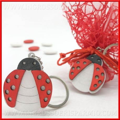 PORTACHIAVI IN LEGNO A FORMA DI COCCINELLA PORTAFORTUNA BOMBONIERE PENSIERINI