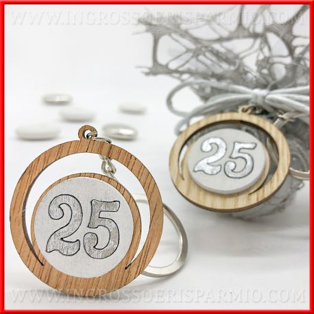 PORTACHIAVI ORIGINALI LEGNO 25° ANNIVERSARIO E COMPLEANNO ARGENTATO IDEE ONLINE