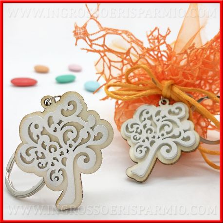 PORTACHIAVI ALBERO DELLA VITA CON CIONDOLO LEGNO BIANCO ONLINE SEGNAPOSTO BOMBONIERE