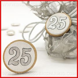 DECORAZIONI NUMERO 25 IN LEGNO ACCESSORI CONFEZIONI STOCK BOMBONIERE ANNIVERSARIO FAI DA TE