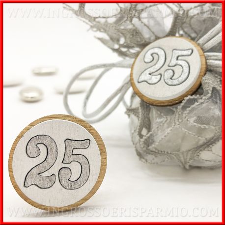DECORAZIONI NUMERO 25 IN LEGNO ACCESSORI CONFEZIONI STOCK BOMBONIERE ANNIVERSARIO FAI DA TE