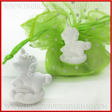 APPLICAZIONI UNICORNO IN GESSO BIANCO ECONOMICHE ORIGINALI BOMBONIERE NASCITA BATTESIMO PRIMO COMPLEANNO