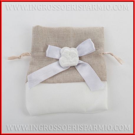 SACCHETTINI BATTESIMO DECORATI SACRA FAMIGLIA GESSO PORTACONFETTI FIOCCO BATTESIMO MATRIMONIO COMUNIONE CRESIMA OUTLET ECONOMI