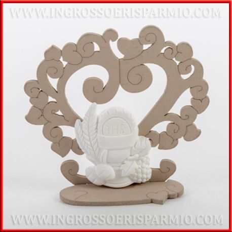 QUADRETTI IN LEGNO CALICE COMUNIONE GESSO IDEE ECONOMICHE CUORE BIANCO BOMBONIERE OUTLET STOCK RIBASSI SALDI PROMOZIONE OFFER