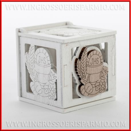 SCATOLINE PORTACONFETTI IN LEGNO BIANCHE CON CALICE COMUNIONE BOMBONIERE ECONOMICHE IDEE
