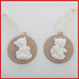 APPENDINI ORSACCHIOTTO IN GESSO E LEGNO BEIGE ACCESSORI FAI DA TE PENSIERINI NASCITA GEMELLI