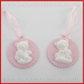 MEDAGLIONI IN LEGNO ROSA CON GESSETTI ORSETTI NASCITA BAMBINA BOMBONIERE FAI DA TE ONLINE