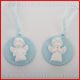 APPENDINI / ACCESSORI IN LEGNO CELESTE CON ANGIOLETTO MASCHIETTO BOMBONIERE BATTESIMO COMUNIONE