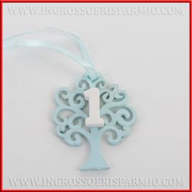 APPENDINI LEGNO ALBERO DELLA VITA CON GESSI NUMERO 1 COMPLEANNO CELESTE IDEE ECONOMICHE