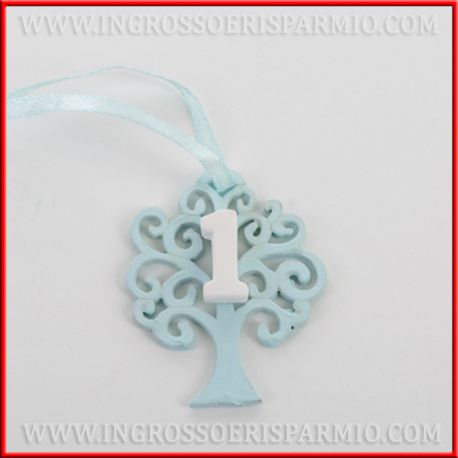 APPENDINI LEGNO ALBERO DELLA VITA CON GESSI NUMERO 1 COMPLEANNO CELESTE IDEE ECONOMICHE