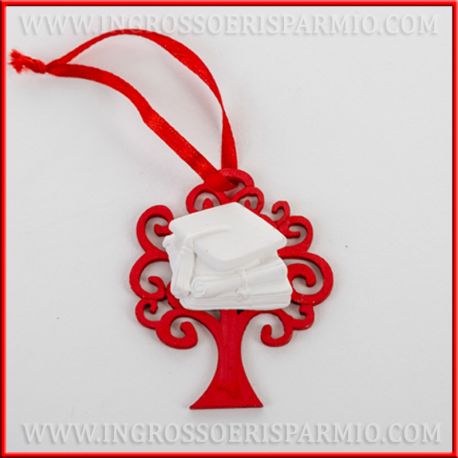APPLICAZIONI LAUREA CON ALBERO DELLA VITA E GESSETTO TOCCO ROSSO APPENDINO BOMBONIERE ON LINE