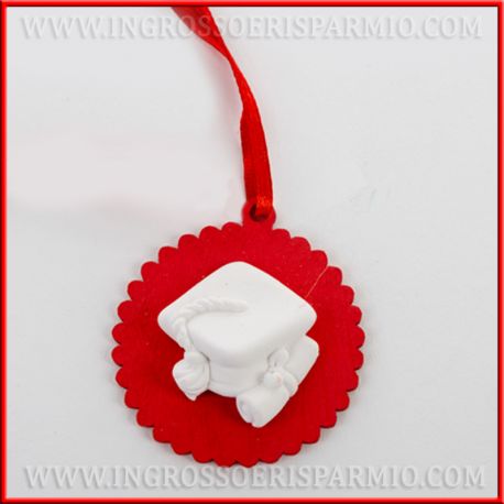 GESSETTI LAUREA CON CAPPELLO E BASE IN LEGNO ROSSO APPENDINI PENSIERINI FAI DA TE PREZZI INGROSSO