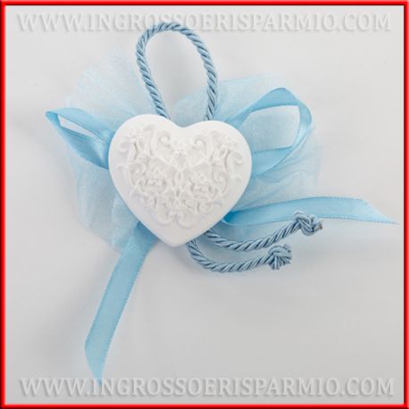 SEGNAPOSTI BATTESIMO E BOMBONIERE NASCITA BAMBINO CUORE GESSO CELESTE ACCESSORI DECORAZIONI FAI DA TE