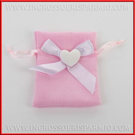 SACCHETTINO ROSA CON CUORE PER CONFETTI NASCITA BAMBINA CONFETTATA ECONOMICA OFFERTA