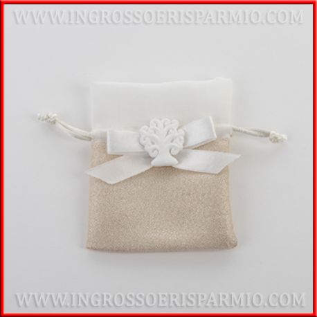 SACCHETTINO PER CONFETTI GLITTER ORO E ALBERO IDEE ANNIVERSARIO PENSIERINI FAI DA TE INGROSSO