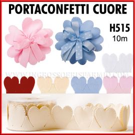 NASTRO PORTACONFETTI PETALI FIORE A FORMA DI CUORE GROSS GRAIN CANNETTE' CONFETTATA MATRIMONIO NASCITA BATTESIMO FAI DA TE