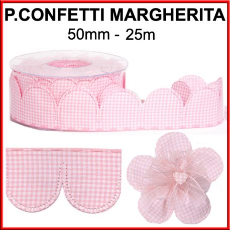 NASTRI CON PETALI PORTACONFETTI DECORO QUADRETTI ROSA NASCITA BATTESIMO PRIMO COMPLEANNO FEMMINUCCIA BOMBONIERE PENSIERINI BIMBA