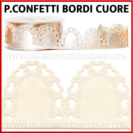NASTRO PER FIORE PORTACONFETTI RASO AVORIO TRAFORI A CUORE IDEE ORIGINALI CONFETTATE MATRIMONIO NOZZE COMUNIONE 2020 FURLANIS