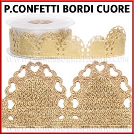 NASTRI PORTACONFETTI COLOR ORO LAMINATO CON CUORI IDEE NOZZE D'ORO 50 ANNIVERSARIO ALTA QUALITA ITALIANA FURLANIS 18 ANNI