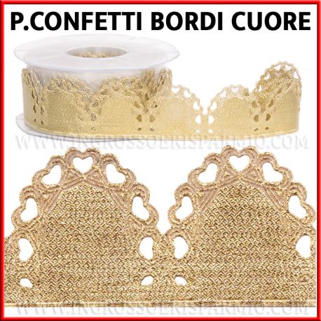 NASTRI PORTACONFETTI COLOR ORO LAMINATO CON CUORI IDEE NOZZE D'ORO 50 ANNIVERSARIO ALTA QUALITA ITALIANA FURLANIS 18 ANNI