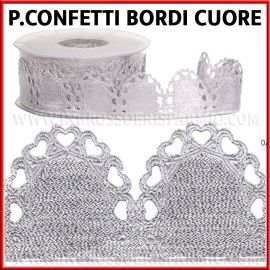 NASTRO PORTA CONFETTI ORGANZA ARGENTO GLITTER MARGHERITE 25 ANNIVERSARIO DICIOTTESIMO COMPLEANNO ORIGINALE NOVITA 2020 CUORE