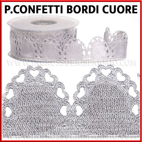 NASTRO PORTA CONFETTI ORGANZA ARGENTO GLITTER MARGHERITE 25 ANNIVERSARIO DICIOTTESIMO COMPLEANNO ORIGINALE NOVITA 2020 CUORE