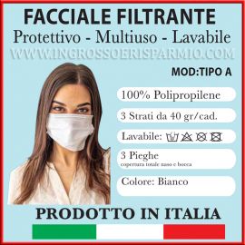 MASCHERINE PROTETTIVE LAVABILI 3 STRATI - 3 PIEGHE MADE IN ITALY PRODOTTO ITALIANO CERTIFICATO CORONAVIRUS ACQUISTO ONLINE