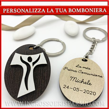 TAO + NOME PORTACHIAVI LEGNO ECONOMICI ARTICOLI RELIGIOSI COMUNIONE CRESIMA BATTESIMO
