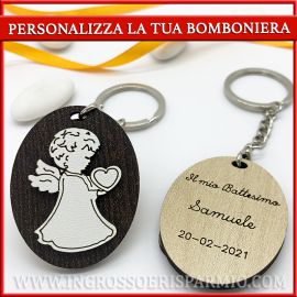 PORTACHIAVI BATTESIMO E COMUNIONE ANGELO CUSTODE CON NOME BOMBONIERE PERSONALIZZATE ONLINE