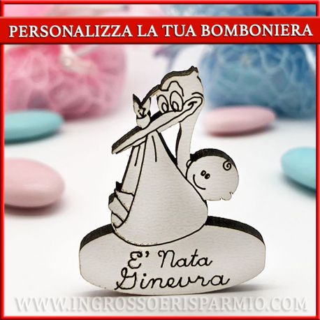 CICOGNA E BEBE' APPLICAZIONI IN LEGNO NASCITA PERSONALIZZATE DECORAZIONI BOMBONIERE MASCHIO FEMMINA