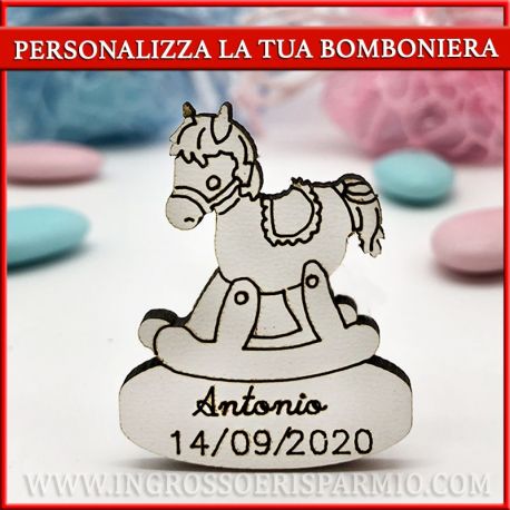 LEGNETTI PER BOMBONIERE NASCITA PERSONALIZZATI CAVALLO DONDOLO BATTESIMO COMPLEANNO BAMBINI