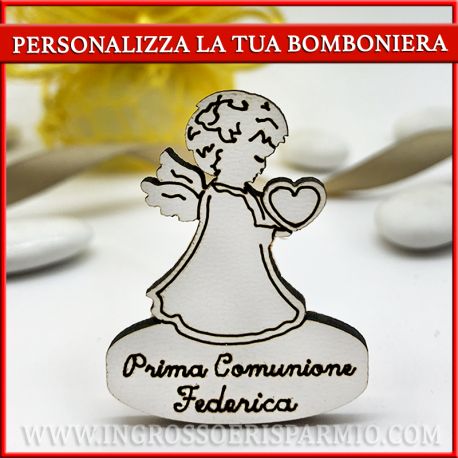 DECORAZIONE ANGIOLETTO DEL CUORE PER BATTESIMO E COMUNIONE LEGNO BOMBONIERE FAI DA TE