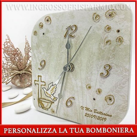 OROLOGIO IN PELLE CON FONTE BATTESIMALE IDEE TEMA SACRO BOMBONIERE ORIGINALI PERSONALIZZATE