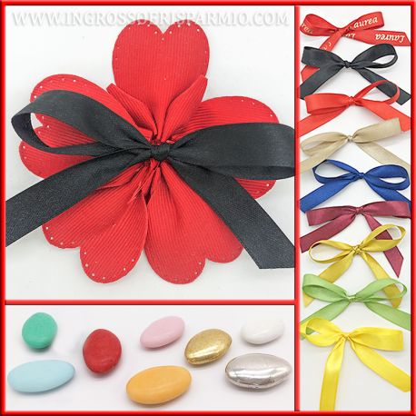 CONFETTATA FIORI DI STOFFA ROSSI 5 PETALI E FIOCCHI PER LAUREA PORTACONFETTI ECONOMICI