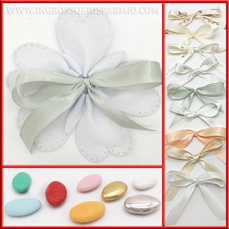 FIORI PORTACONFETTI MATRIMONIO STOFFA CANNETE' BIANCHI PENSIERINI A PREZZI BASSI NOZZE