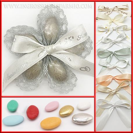 SACCHETTI A FIORE PER ANNIVERSARIO NOZZE D'ARGENTO ORIGINALI PORTACONFETTI ONLINE 