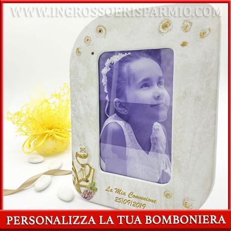 CORNICI ECOPELLE CALICE E OSTIA BOMBONIERE COMUNIONE ON LINE SCRITTA PERSONALIZZATA