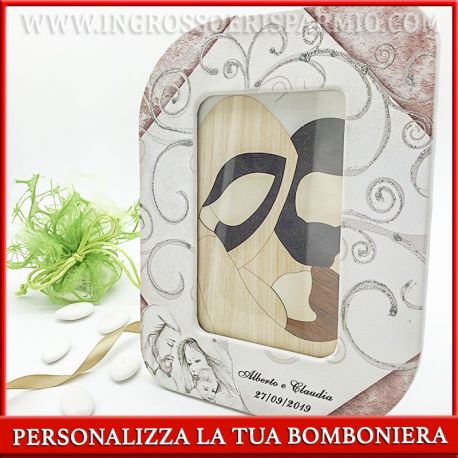 CORNICE PER FOTO CON SACRA FAMIGLIA DA PERSONALIZZARE BOMBONIERE BATTESIMO MATRIMONIO