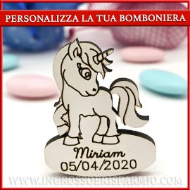 ACCESSORI BOMBONIERE UNICORNO IN LEGNO PERSONALIZZATI COMPLEANNO BAMBINO BAMBINA NASCITA